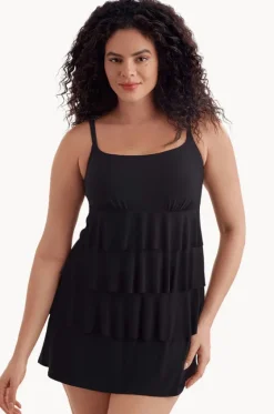 One Pieces^Longitude Plain Ruffle Skirtini Swim Dress BLACK