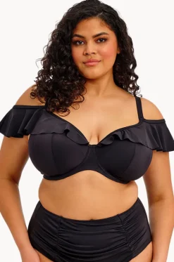 Bikini Tops^Elomi Swimwear Plain Sailing G Cup Ruffle Plunge Bra BLACK
