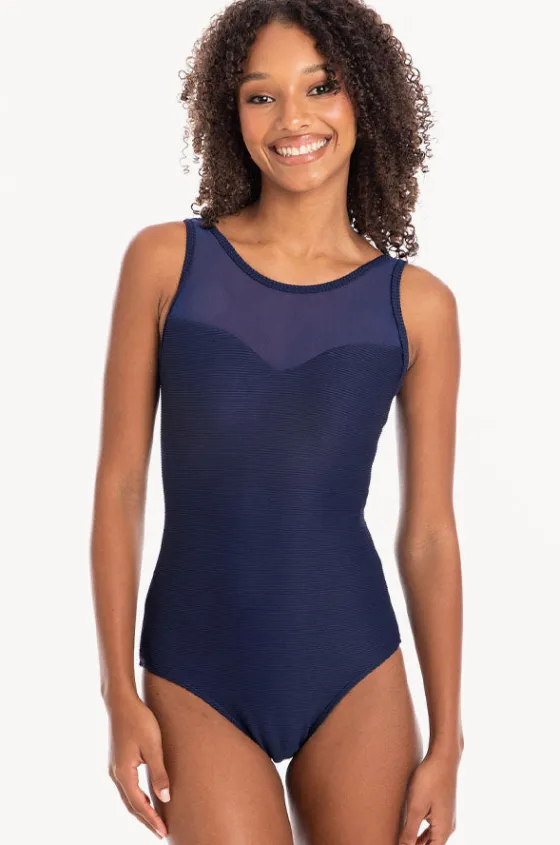 One Pieces^Togs Swimwear Plain Textured Mesh High Neck One Piece Navy