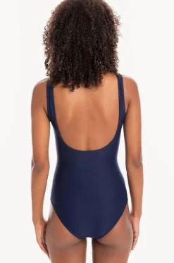 One Pieces^Togs Swimwear Plain Textured Mesh High Neck One Piece Navy