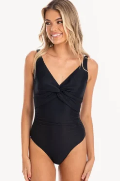 One Pieces^Togs Swimwear Plain Textured Twist Front One Piece Black