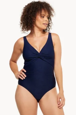 One Pieces^Togs Swimwear Plain Textured Twist Front One Piece Navy