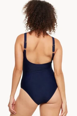 One Pieces^Togs Swimwear Plain Textured Twist Front One Piece Navy