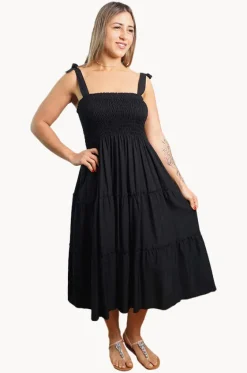 Dresses^Sundrenched Plain Tie Up Smock Dress Black