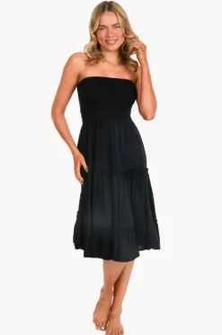 Dresses^Go Girl Plain Tiered Rouched Dress Black