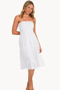 Dresses^Go Girl Plain Tiered Ruched Dress White
