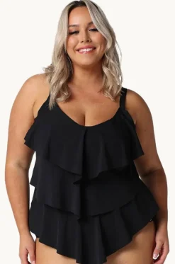 Tankini Tops^Capriosca Pool Tiered Frill Tankini Separate BLACK