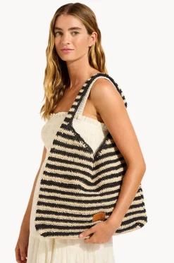 Beach Bags|Bags^Seafolly Raffia Stripe Tote Bag Natural/Black