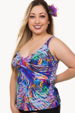 Tankini Tops^T.h.e. Swimwear Rainbow Waves D/DD Cup Twist Tankini Separate Multi