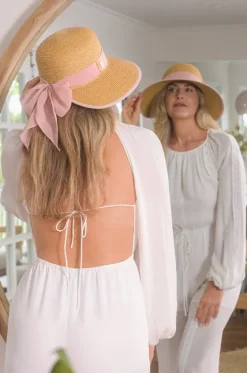 Headwear^Sundaise Ribbon Medium Brim Visor Cap Natural/Pink