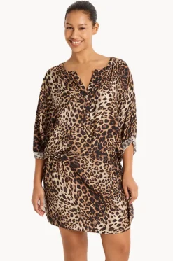 Dresses^Monte u0026 Lou Romeo 3/4 Sleeve Shirt Dress Leopard