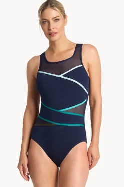 One Pieces^Poolproof Rozella Taped High Neck One Piece Navy/sky