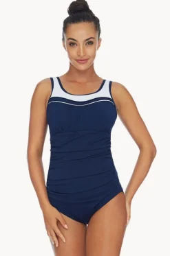 One Pieces^Poolproof Ruched Scoop Neck One Piece Navy