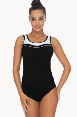 One Pieces^Poolproof Ruched Scoop Neck One Piece Black