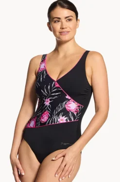 One Pieces^Zoggs Safari Leaf Wrap Front One Piece Black/pink