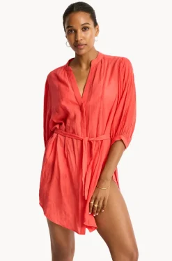 Overswim^Sea Level Salt Boho Shirt Red
