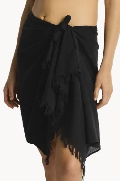 Sarongs^Sea Level Salt Frayed Sarong Black