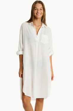Overswim^Sea Level Salt Long Cover Up WHITE