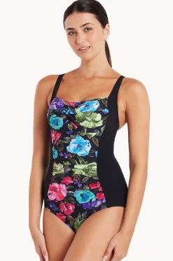 One Pieces^Zoggs Sea Velvet Ruched Front One Piece Black/Multi