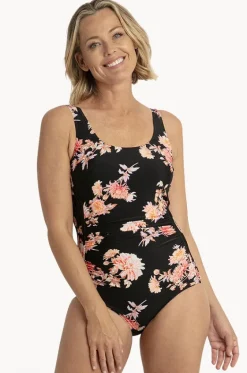 One Pieces^Jantzen Select Floral Pintuck One Piece Black/pink