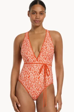 One Pieces^Jets Sereno Ditsy Plunge Waist Tie One Piece Coral