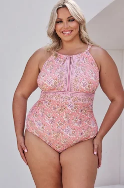 One Pieces^Capriosca Seychelles Keyhole High Neck One Piece Coral