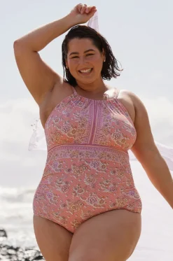 One Pieces^Capriosca Seychelles Keyhole High Neck One Piece Coral