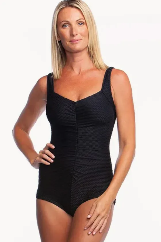One Pieces^Maxine Shirred Front Pool One Piece + BLACK