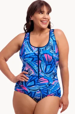 One Pieces^Funkita Soaring Hi DD/E Cup Zip Front One Piece Blue/pink