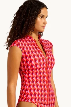 Rashies & Sunsuits^Seafolly Sorrento Cap Sleeve Suntop Flame