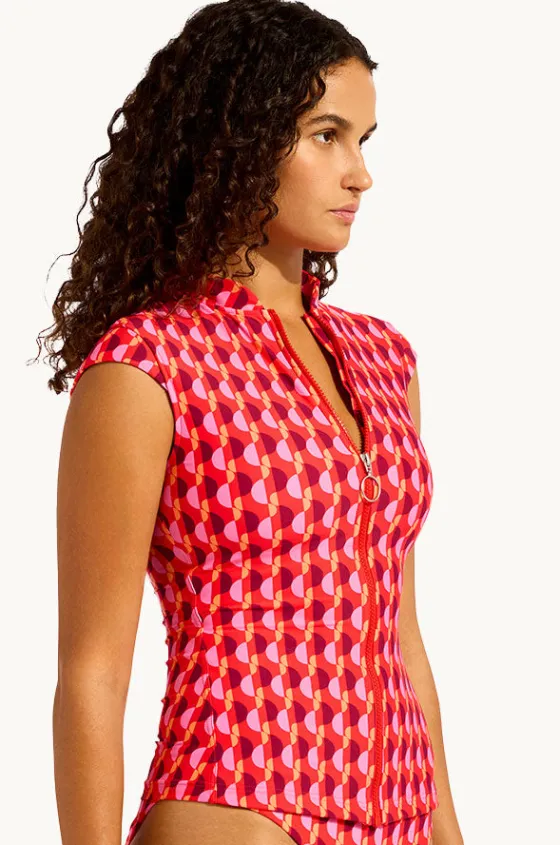 Rashies & Sunsuits^Seafolly Sorrento Cap Sleeve Suntop Flame
