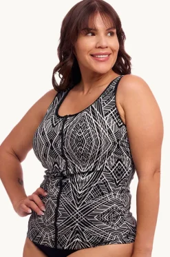 Tankini Tops^Funkita Space Signals DD/E Cup Zip Tankini Separate Black/white