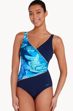 One Pieces^Zoggs Spatial Wrap Front One Piece NAVY/BLUE