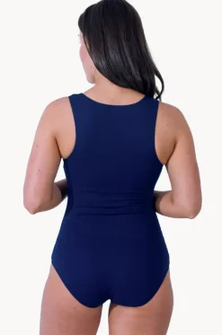 One Pieces^Base Swim Sports Zip Through One Piece Navy