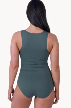 One Pieces^Base Swim Sports Zip Through One Piece Khaki