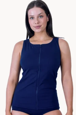 Tankini Tops^Base Swim Sports Zip Through Tankini Separate Navy