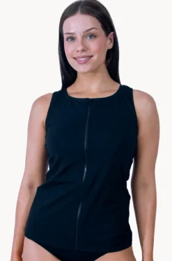 Tankini Tops^Base Swim Sports Zip Through Tankini Separate Black
