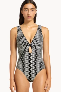 One Pieces^Jets Spring Geo Plunge One Piece Black
