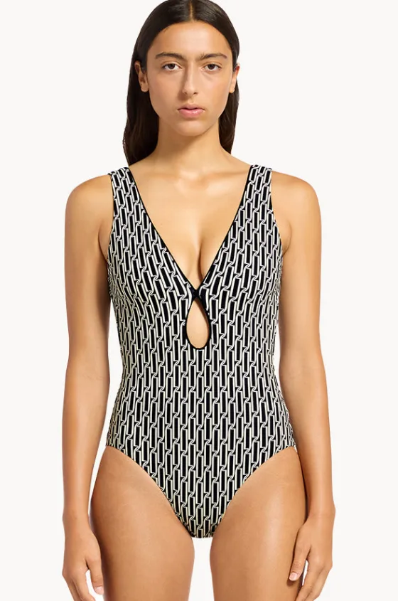 One Pieces^Jets Spring Geo Plunge One Piece Black
