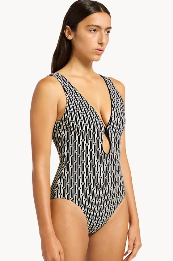 One Pieces^Jets Spring Geo Plunge One Piece Black