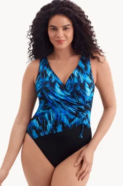 One Pieces^Longitude Summer Waves Long Torso Cross Over One Piece Black/Blue