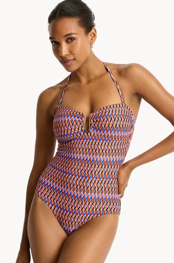 One Pieces^Sea Level Tessera U Bar Bandeau One Piece Blue