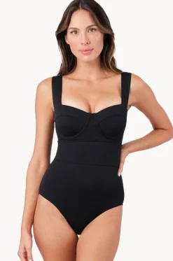 One Pieces^Une Piece Texture Bustier Balconette One Piece Black