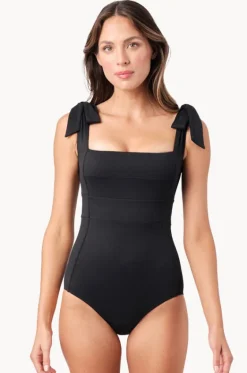 One Pieces^Une Piece Textured Classic Square Neck One Piece Black