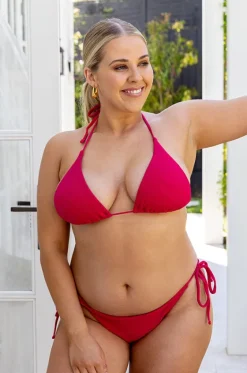 Bikini Tops^Base Swim Textured Slide Tri Deep raspberry