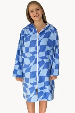 Towel Robes & Ponchos|Towel Robes & Ponchos^Back Beach Co Tidal Checker Hooded Towelling Robe M/L Blue