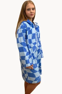 Towel Robes & Ponchos|Towel Robes & Ponchos^Back Beach Co Tidal Checker Hooded Towelling Robe M/L Blue