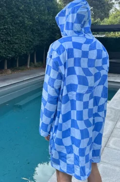 Towel Robes & Ponchos|Towel Robes & Ponchos^Back Beach Co Tidal Checker Hooded Towelling Robe M/L Blue