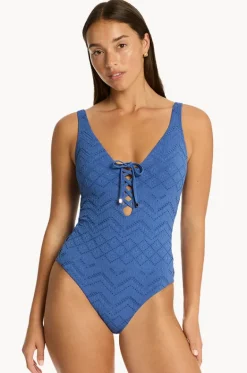 One Pieces^Sea Level Toscana Lace Up One Piece Denim