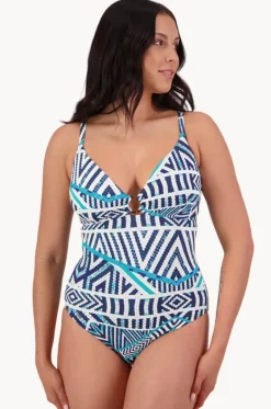 One Pieces^Moontide Tribal Geo DD/E Cup Ring Front One Piece White/Blue